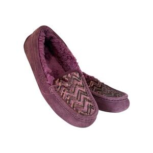 UGG Plum/Eggplant Suede Shearling Moccasin Slippers Sequin Chevron Womens 8